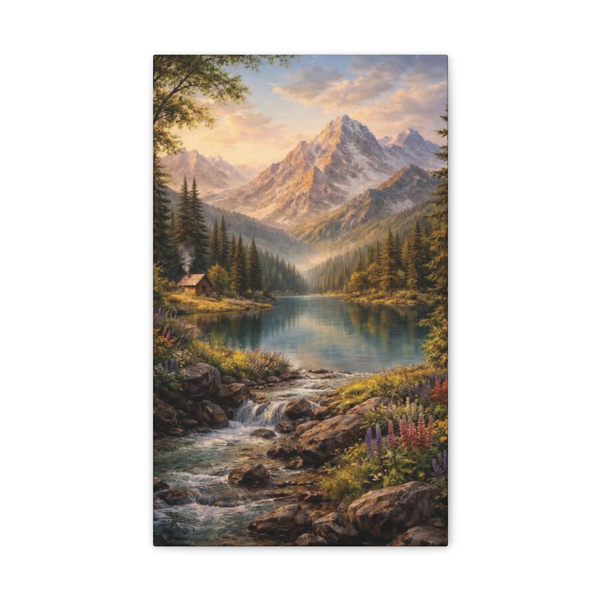 Mountain Lake Landscape Canvas – Stretched Wall Art