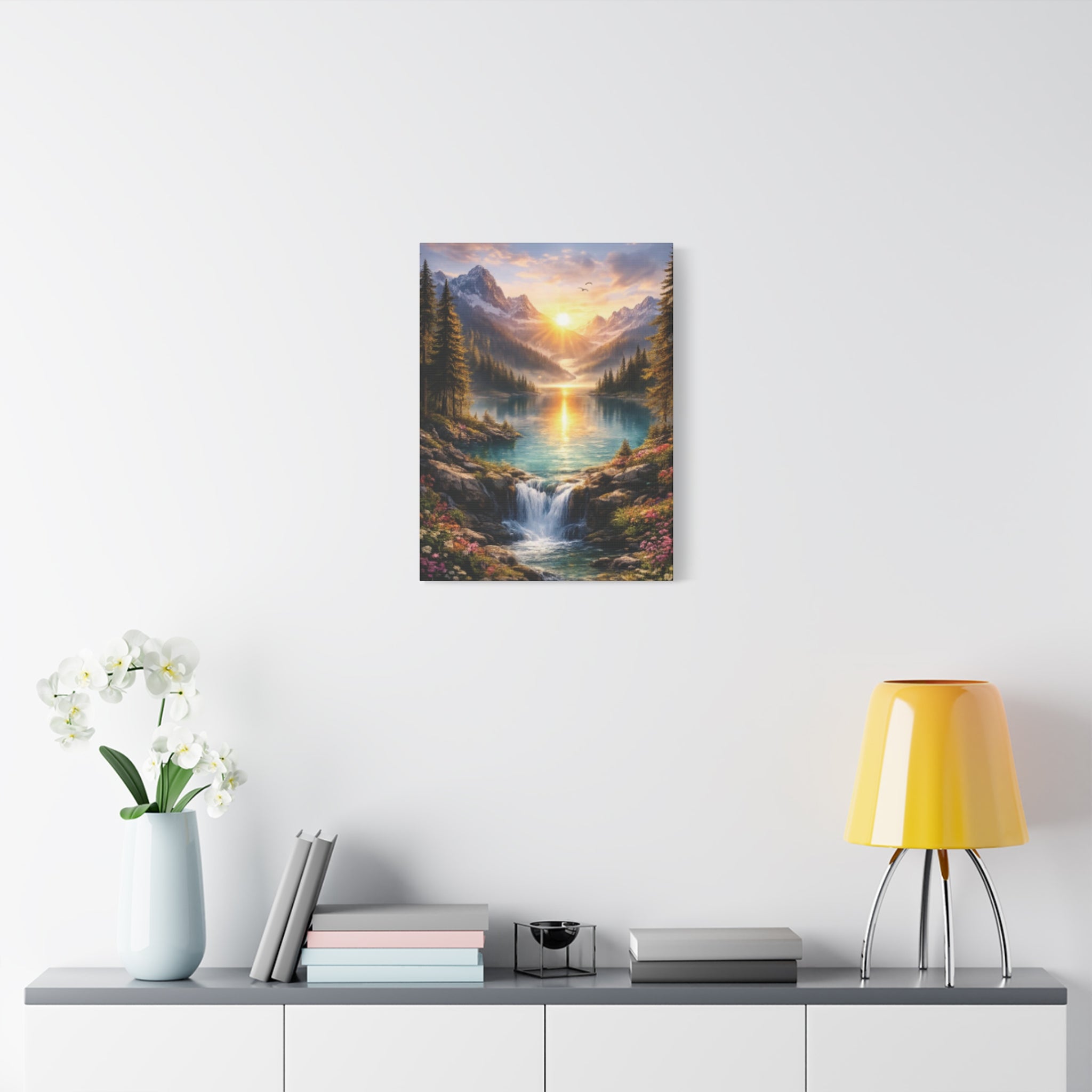 Sunrise Mountain Lake Matte Canvas Art - Stretched Wall Decor