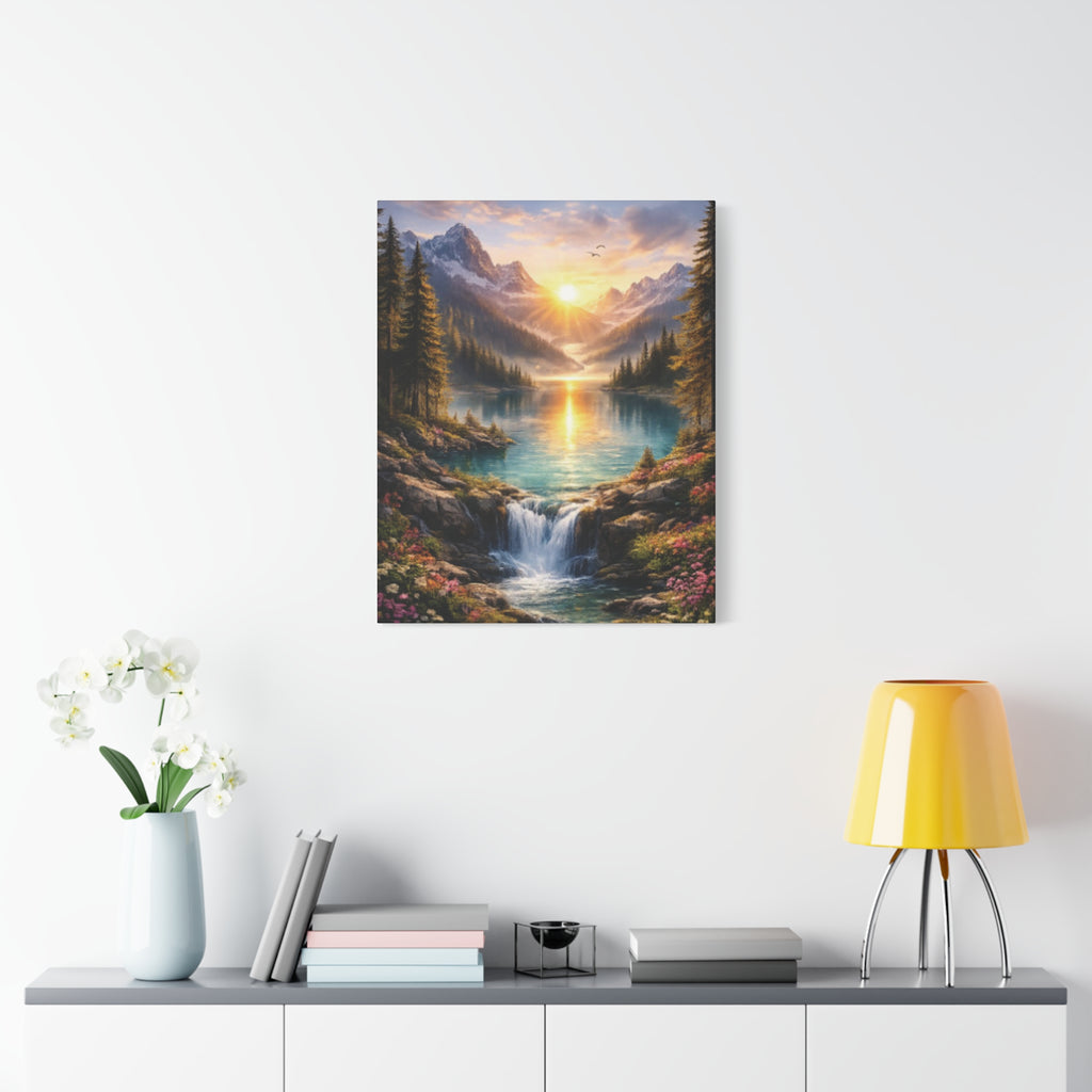 Sunrise Mountain Lake Matte Canvas Art - Stretched Wall Decor