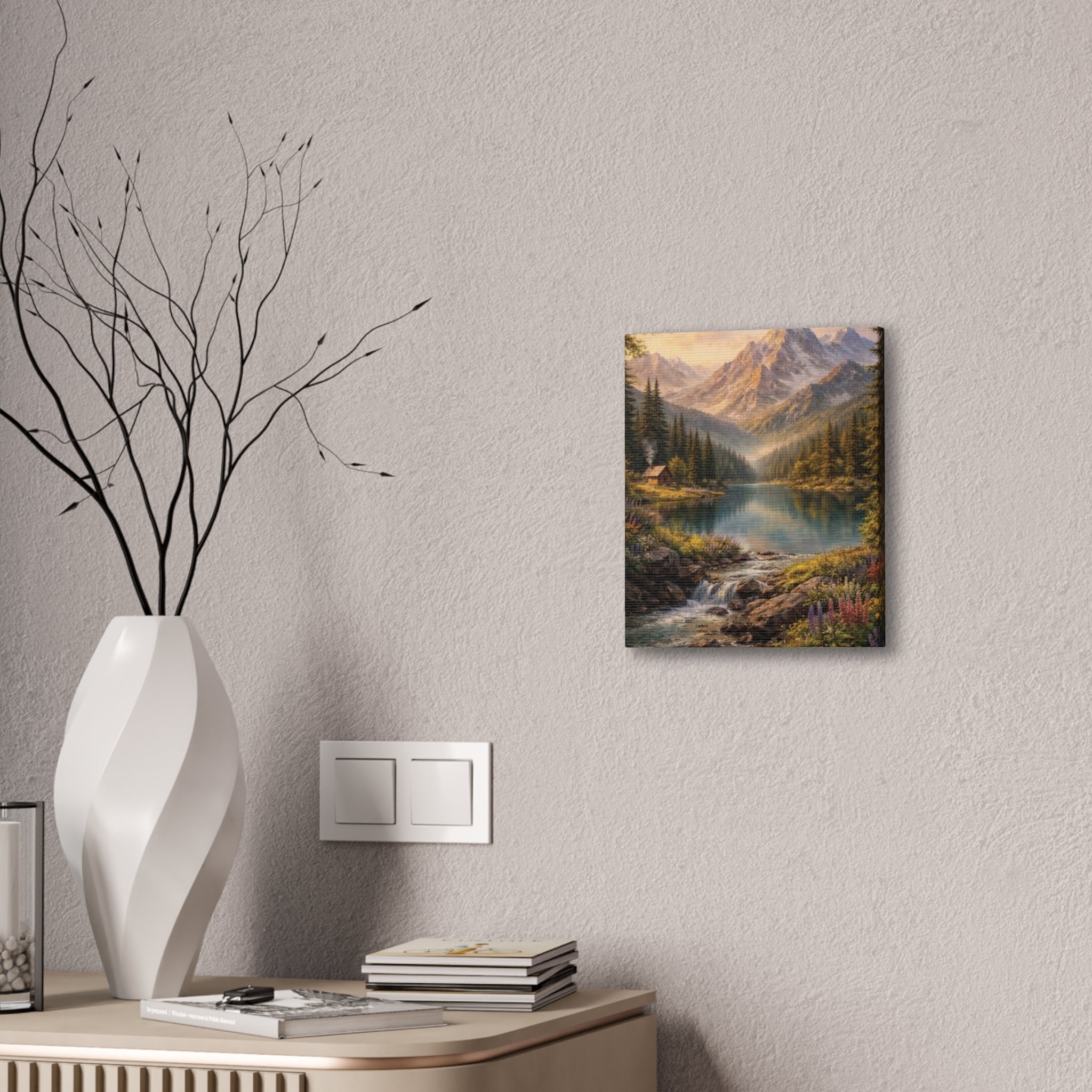 Mountain Lake Landscape Canvas – Stretched Wall Art