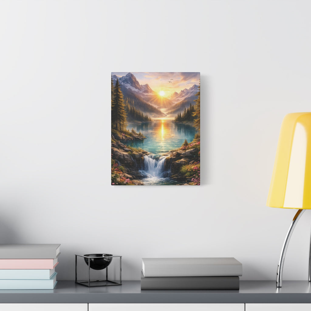 Sunrise Mountain Lake Matte Canvas Art - Stretched Wall Decor