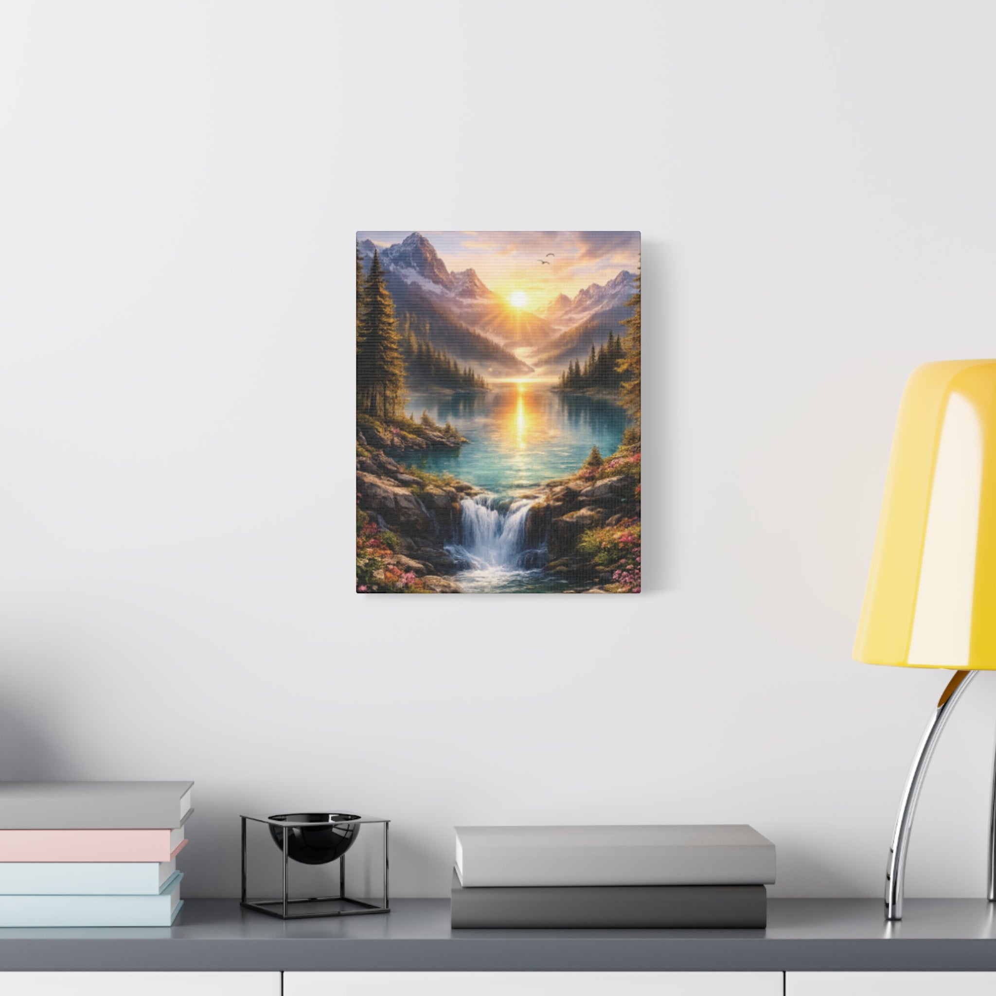 Sunrise Mountain Lake Matte Canvas Art - Stretched Wall Decor