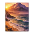 Sunset Mountain Shore Canvas Print - Matte Stretched Wall Art - Mountain and beach Canvas