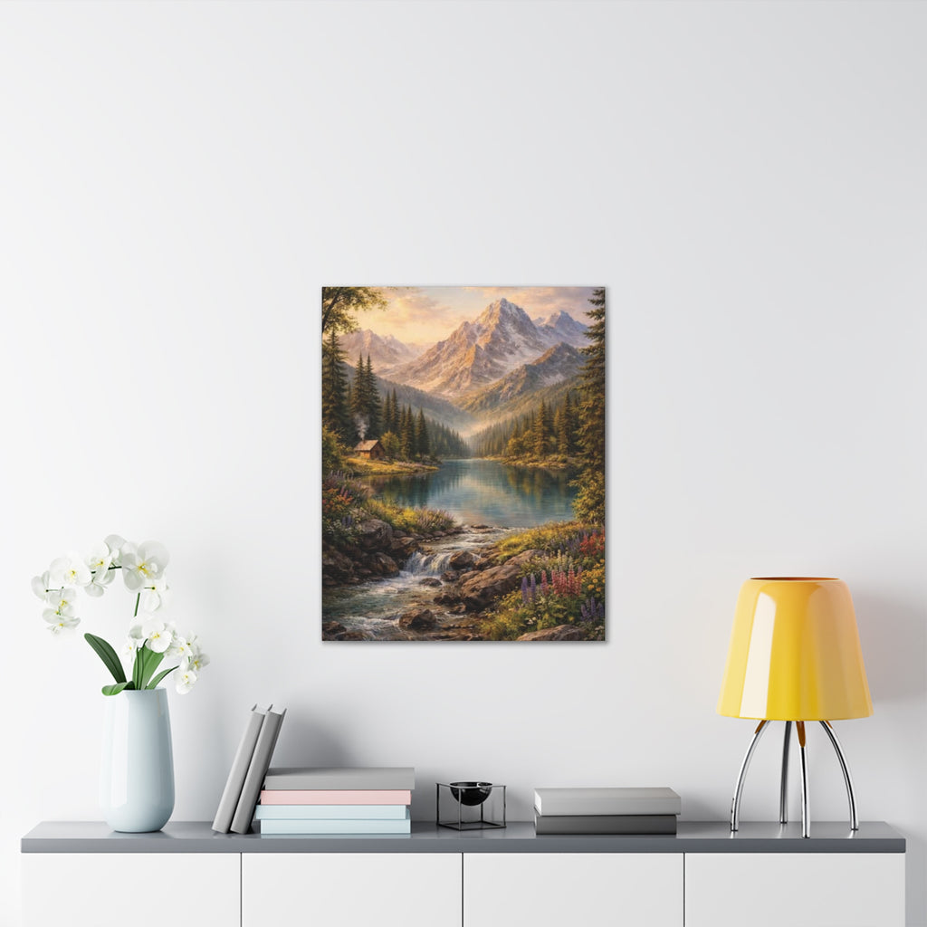 Mountain Lake Landscape Canvas – Stretched Wall Art