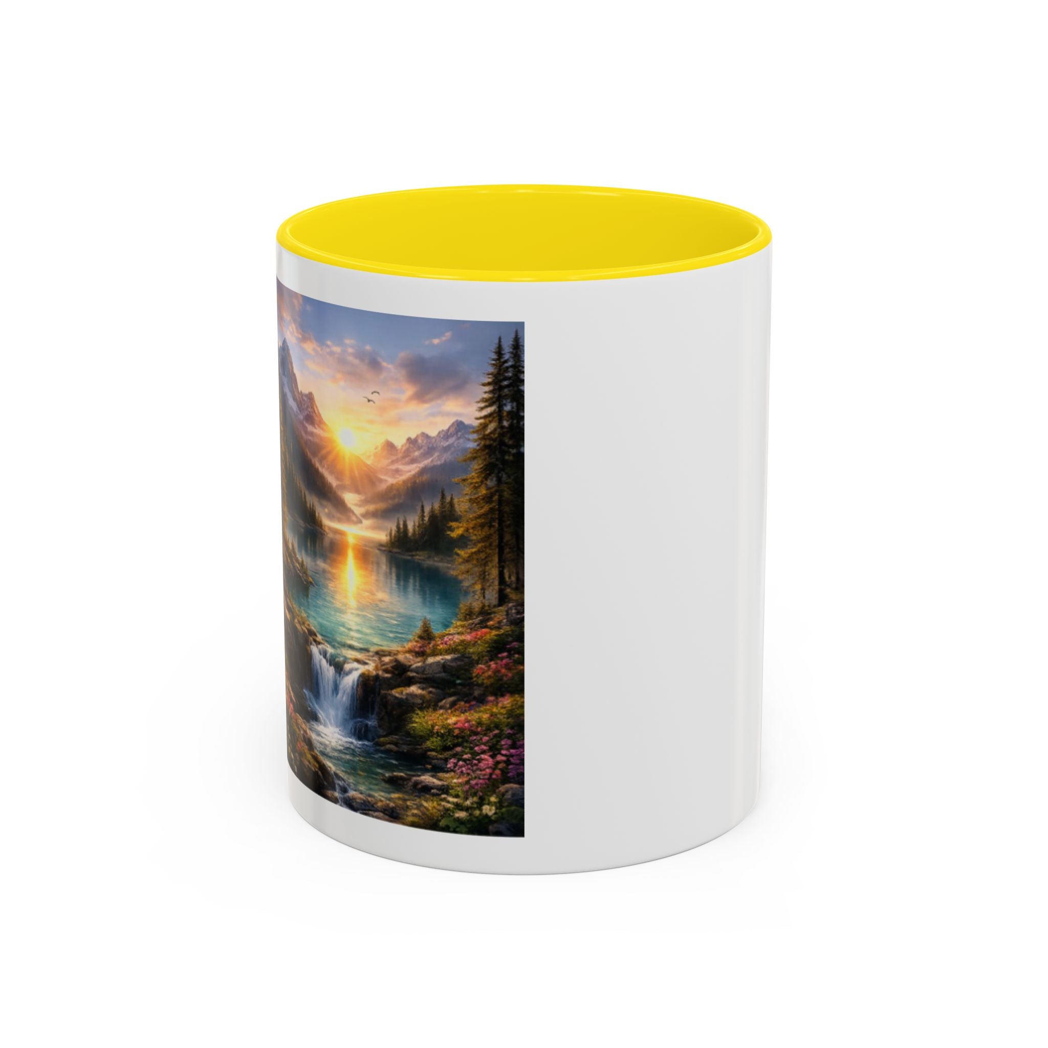Scenic Mountain Lake Accent Coffee Mug — Sunrise Landscape Art (11/15oz)