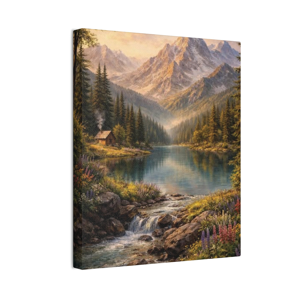 Mountain Lake Landscape Canvas – Stretched Wall Art