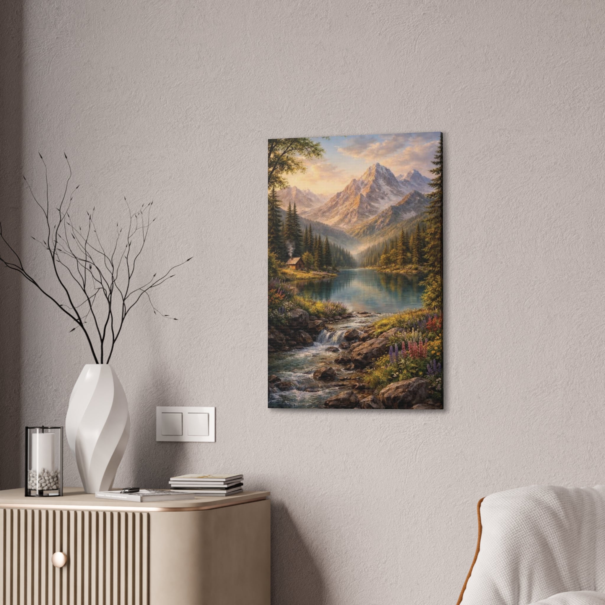 Mountain Lake Landscape Canvas – Stretched Wall Art