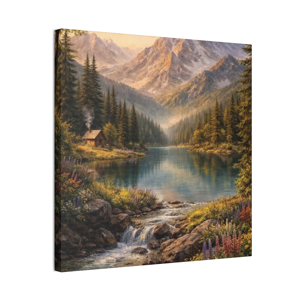 Mountain Lake Landscape Canvas – Stretched Wall Art