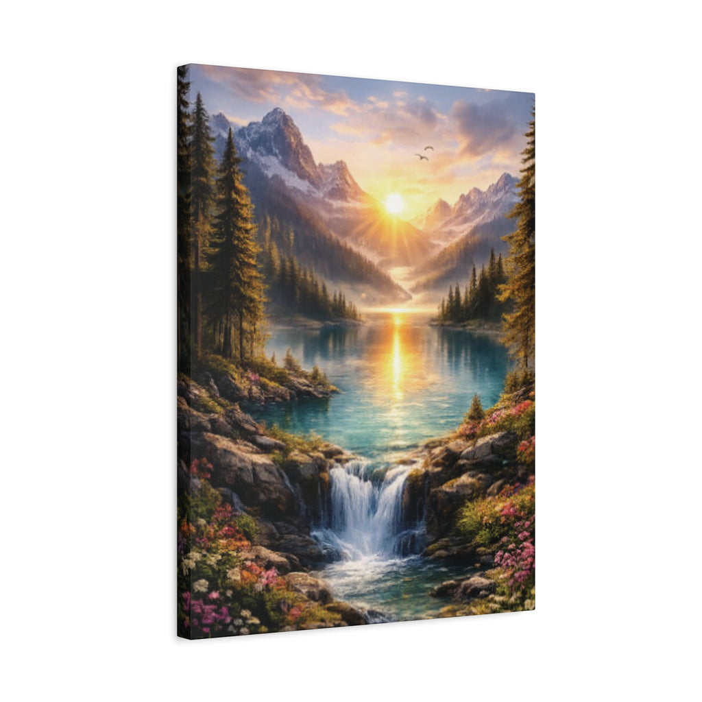 Sunrise Mountain Lake Matte Canvas Art - Stretched Wall Decor