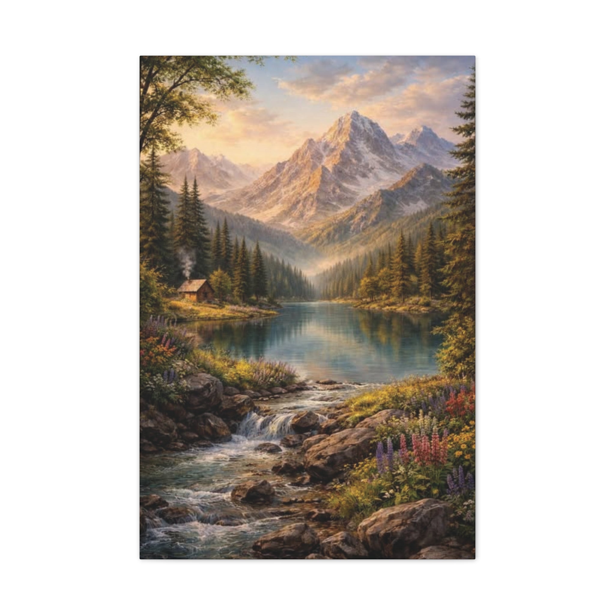 Mountain Lake Landscape Canvas – Stretched Wall Art