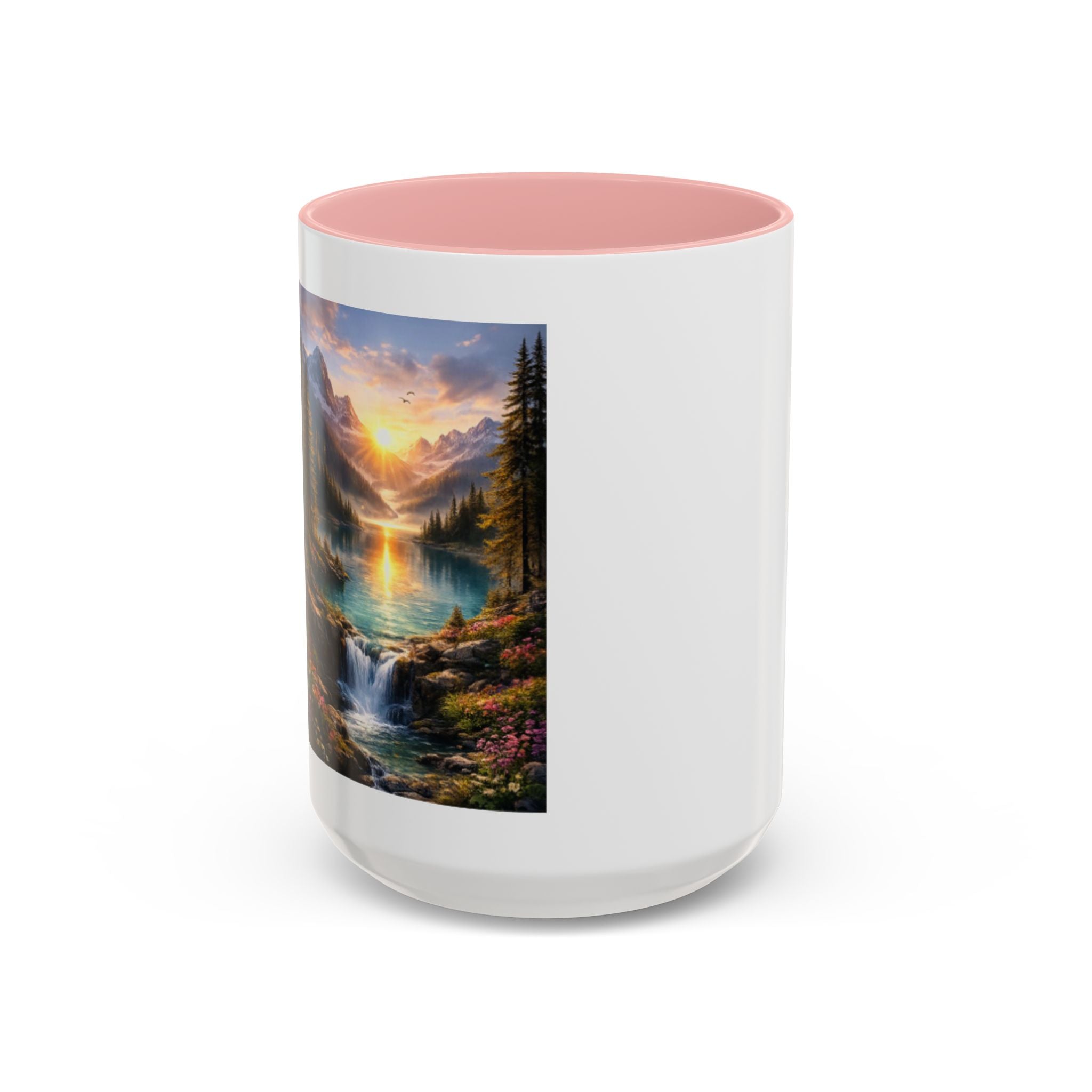 Scenic Mountain Lake Accent Coffee Mug — Sunrise Landscape Art (11/15oz)