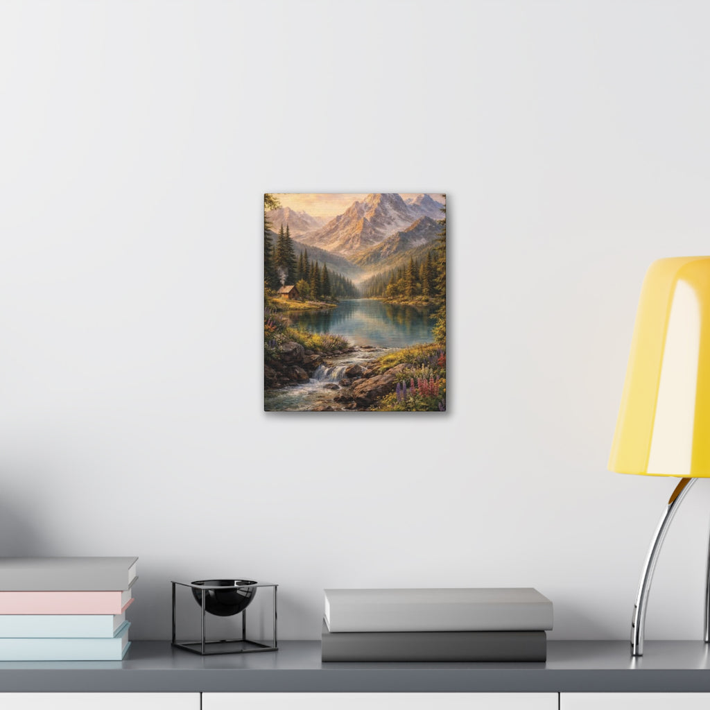 Mountain Lake Landscape Canvas – Stretched Wall Art