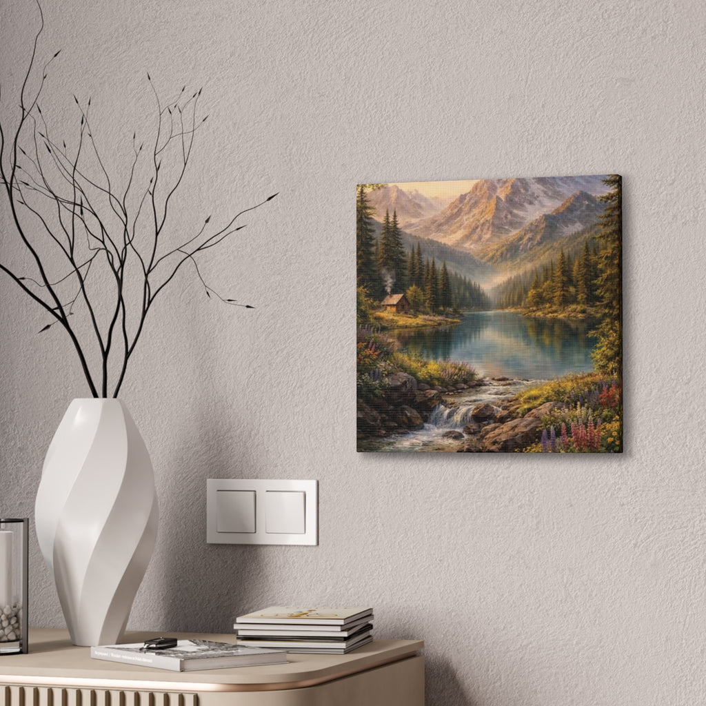 Mountain Lake Landscape Canvas – Stretched Wall Art