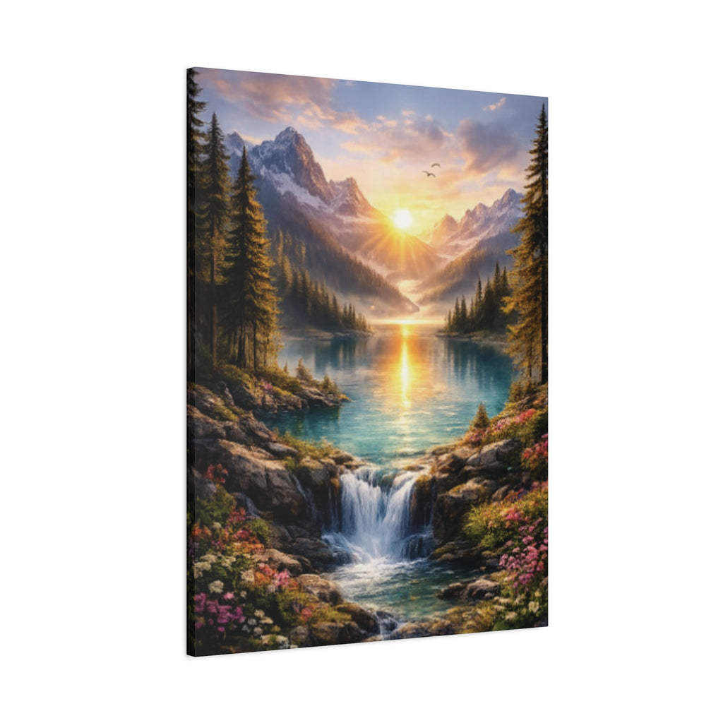 Sunrise Mountain Lake Matte Canvas Art - Stretched Wall Decor