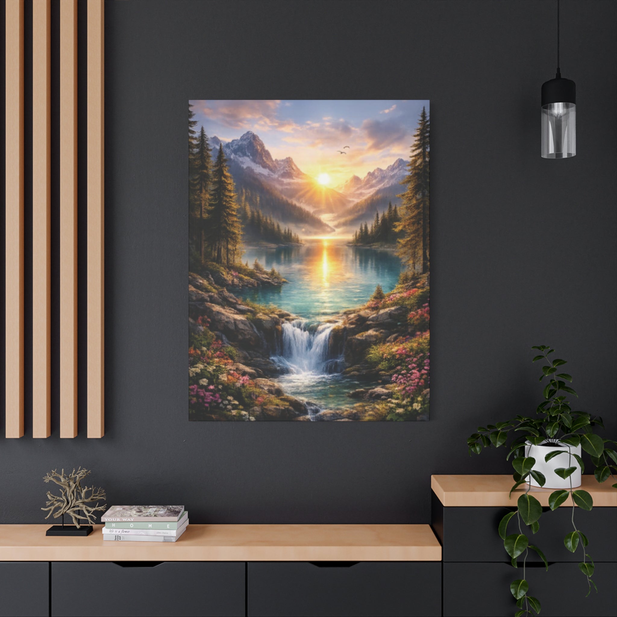 Sunrise Mountain Lake Matte Canvas Art - Stretched Wall Decor