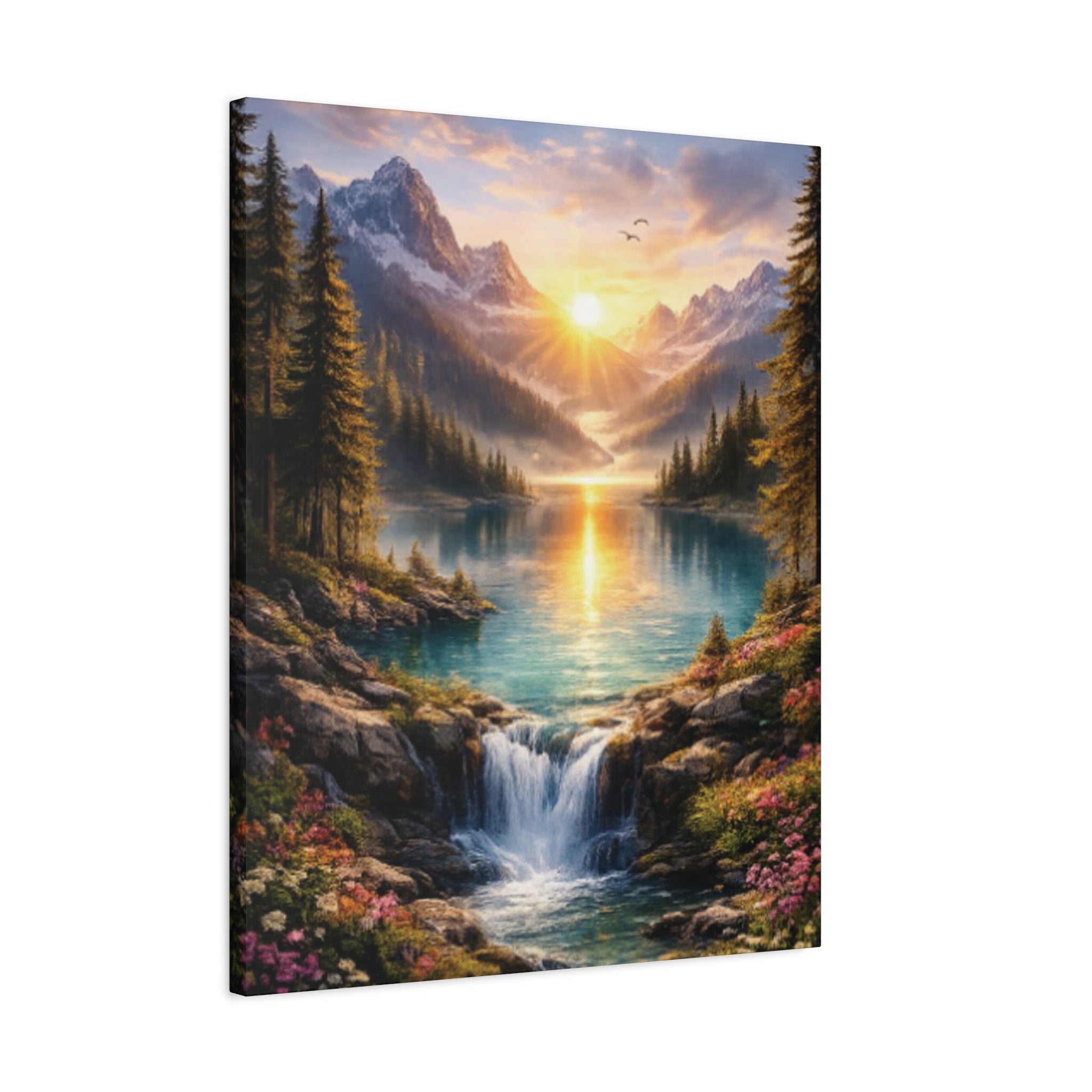 Sunrise Mountain Lake Matte Canvas Art - Stretched Wall Decor