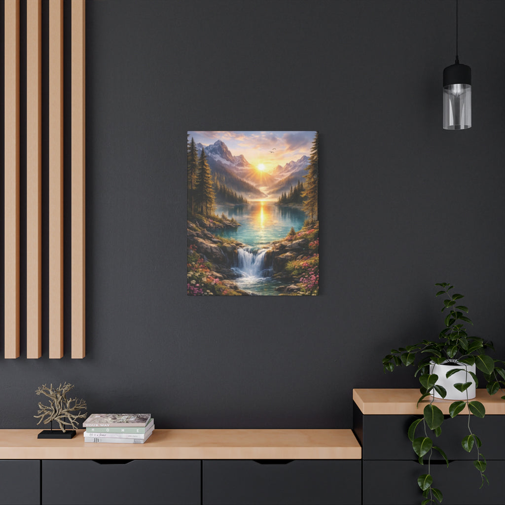 Sunrise Mountain Lake Matte Canvas Art - Stretched Wall Decor