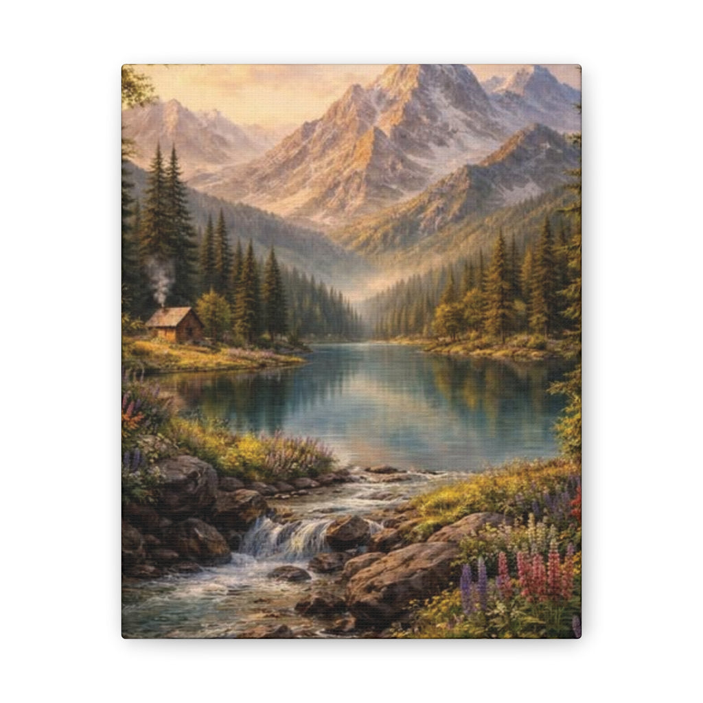Mountain Lake Landscape Canvas – Stretched Wall Art