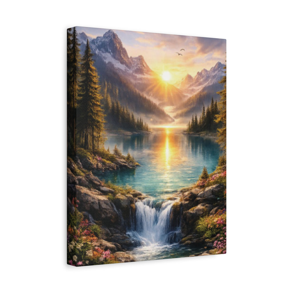 Sunrise Mountain Lake Matte Canvas Art - Stretched Wall Decor