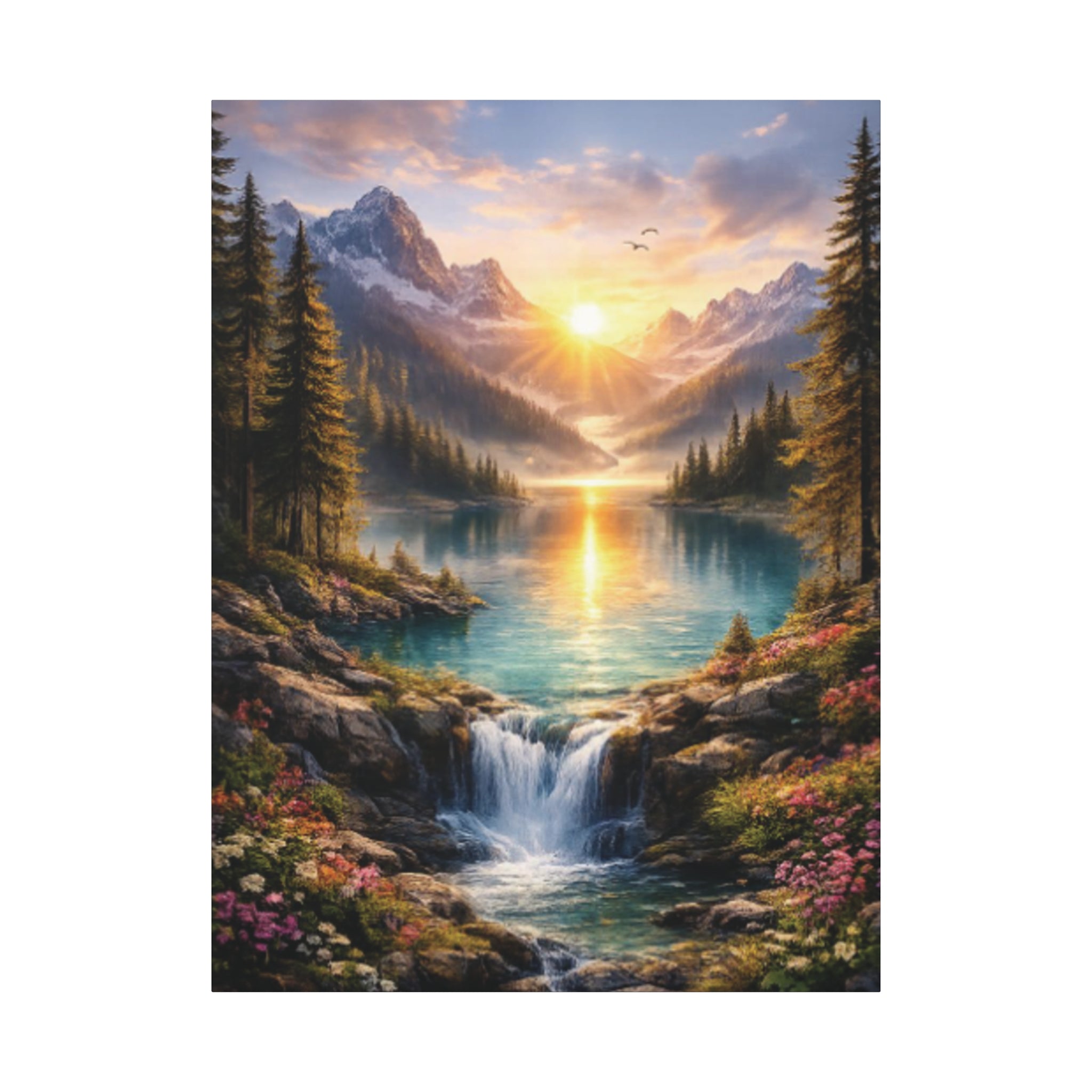 Sunrise Mountain Lake Matte Canvas Art - Stretched Wall Decor