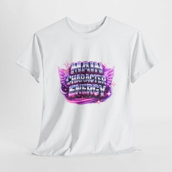 Main Character Energy T-Shirt — Retro Glitter Winged Graphic Tee