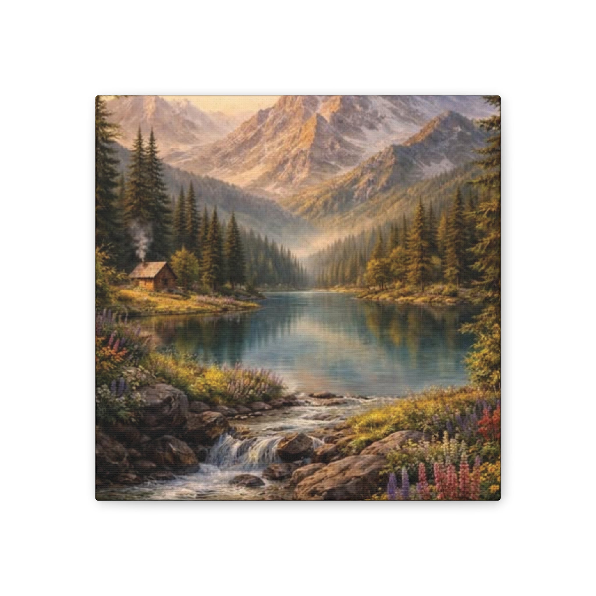 Mountain Lake Landscape Canvas – Stretched Wall Art