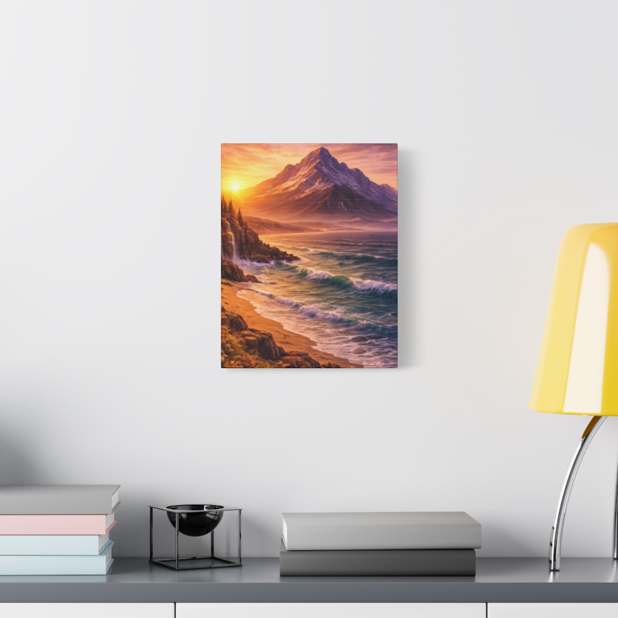Sunset Mountain Shore Canvas Print - Matte Stretched Wall Art - Mountain and beach Canvas