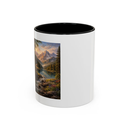 Mountain Lake Scenic Accent Coffee Mug — Nature Landscape Art for Outdoors Lovers