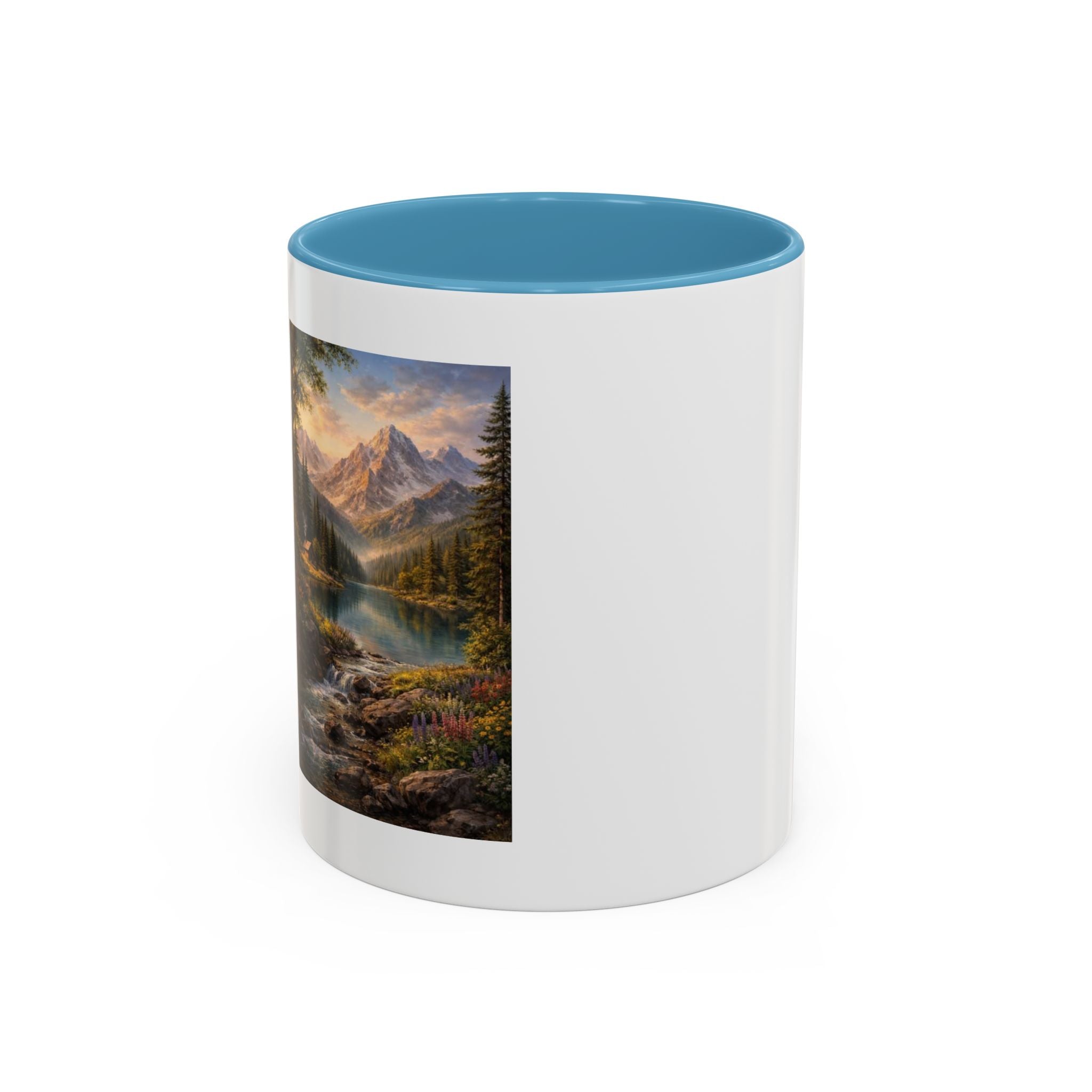 Mountain Lake Scenic Accent Coffee Mug — Nature Landscape Art for Outdoors Lovers