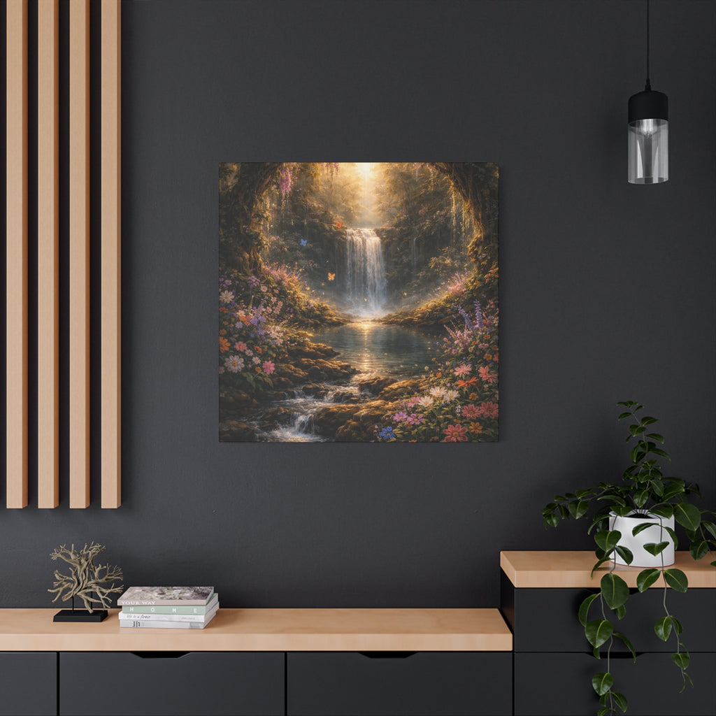 Enchanted Waterfall Canvas Print - Natural Fall - Serene Forest Landscape Wall Art