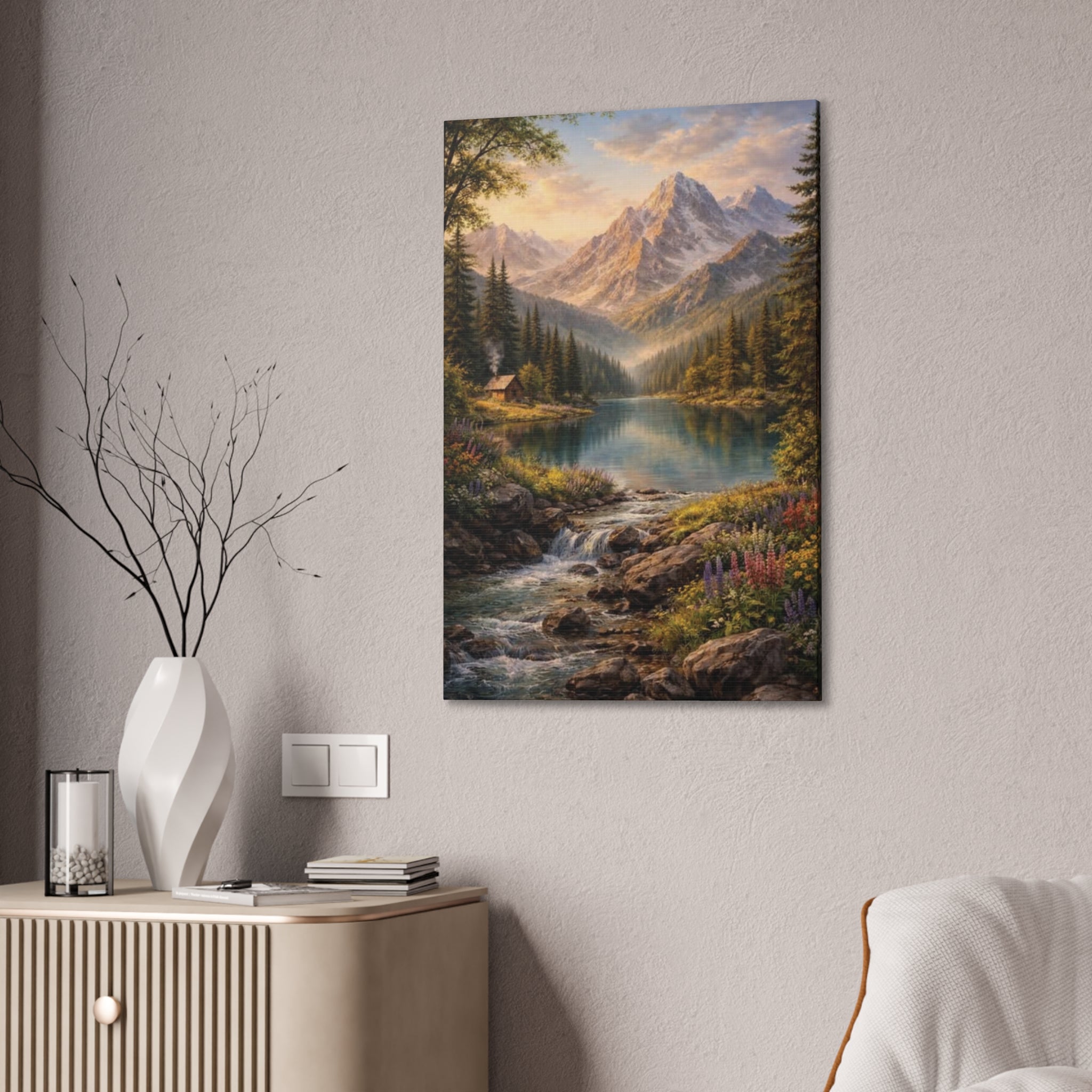 Mountain Lake Landscape Canvas – Stretched Wall Art