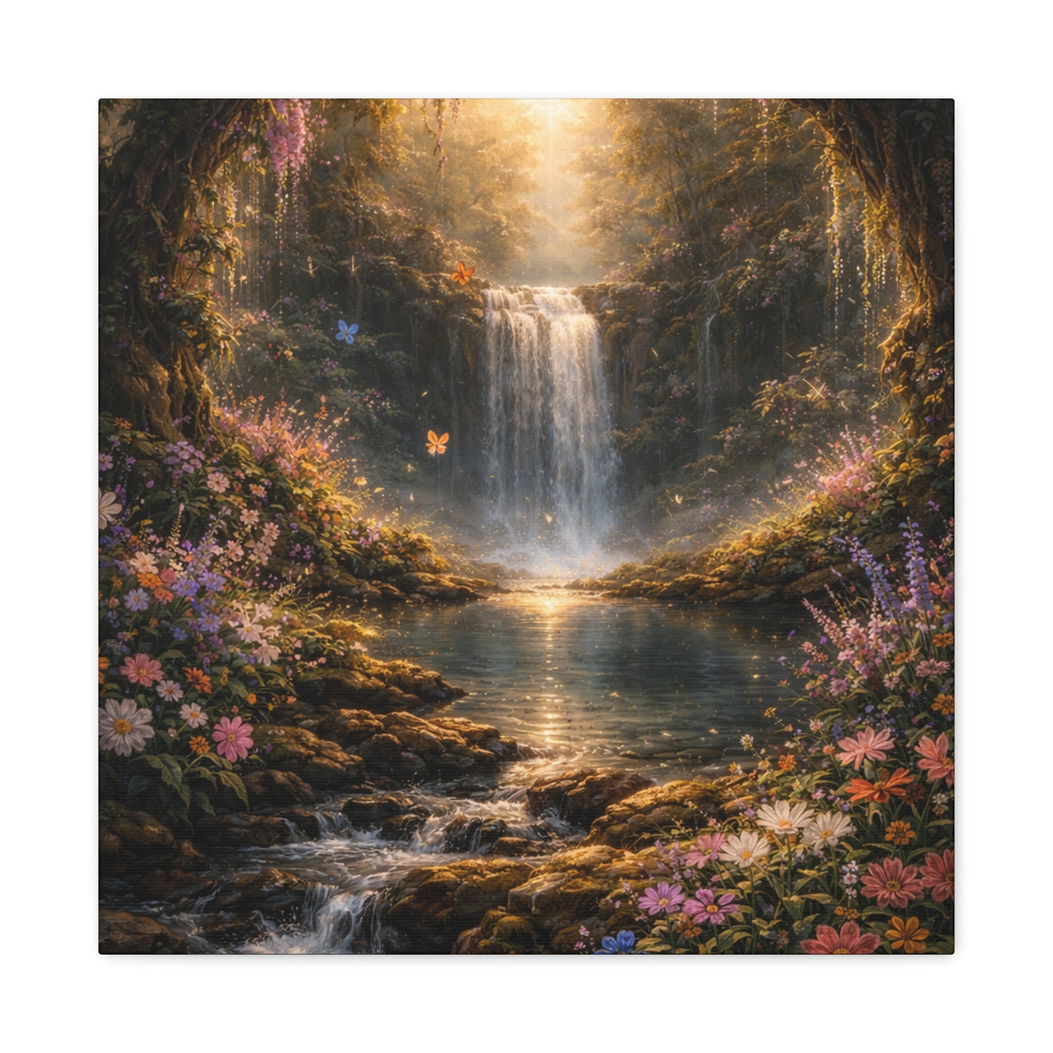 Enchanted Waterfall Canvas Print - Natural Fall - Serene Forest Landscape Wall Art
