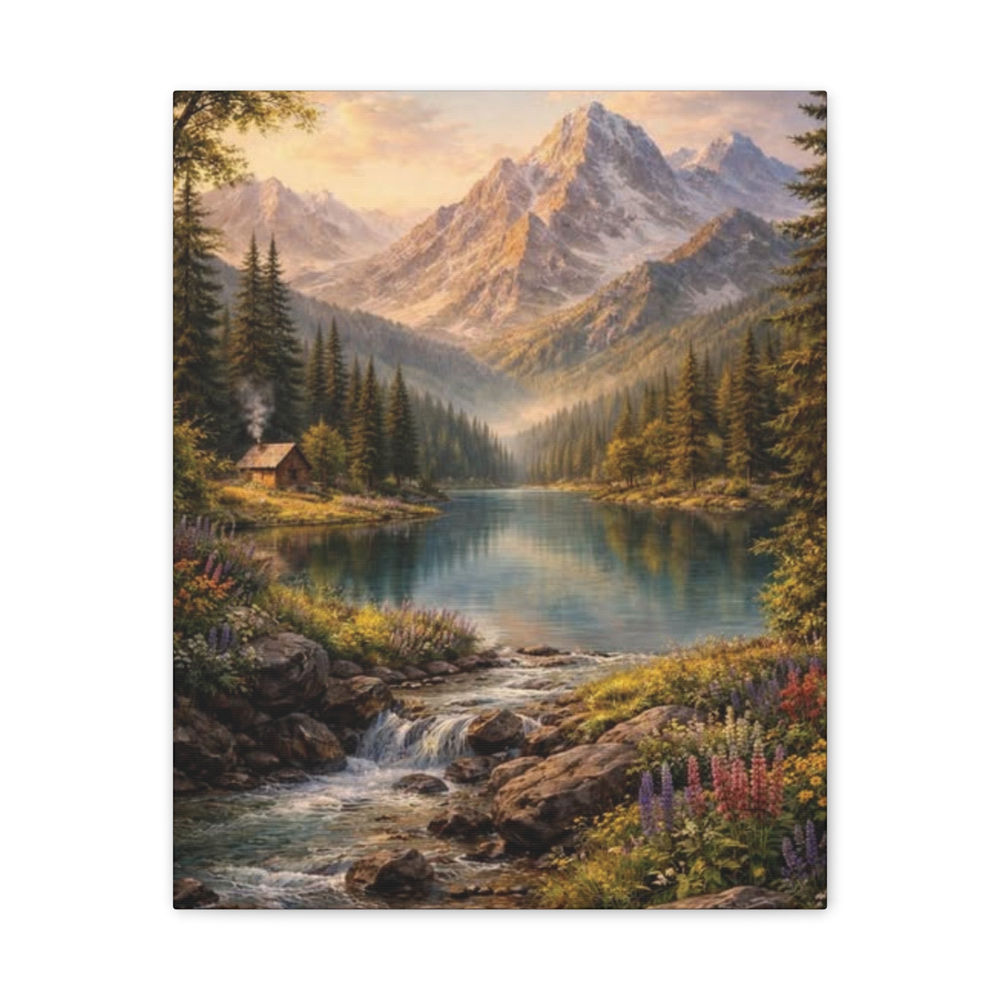 Mountain Lake Landscape Canvas – Stretched Wall Art