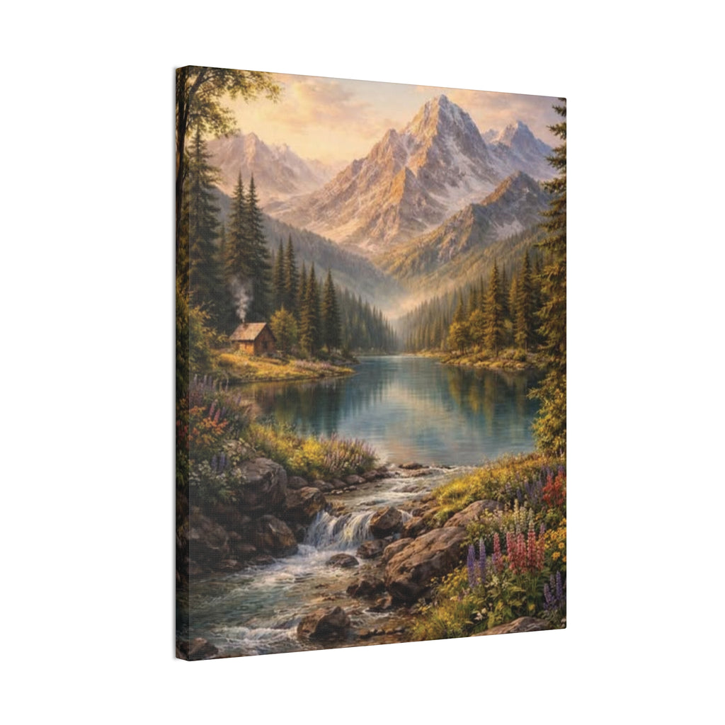 Mountain Lake Landscape Canvas – Stretched Wall Art