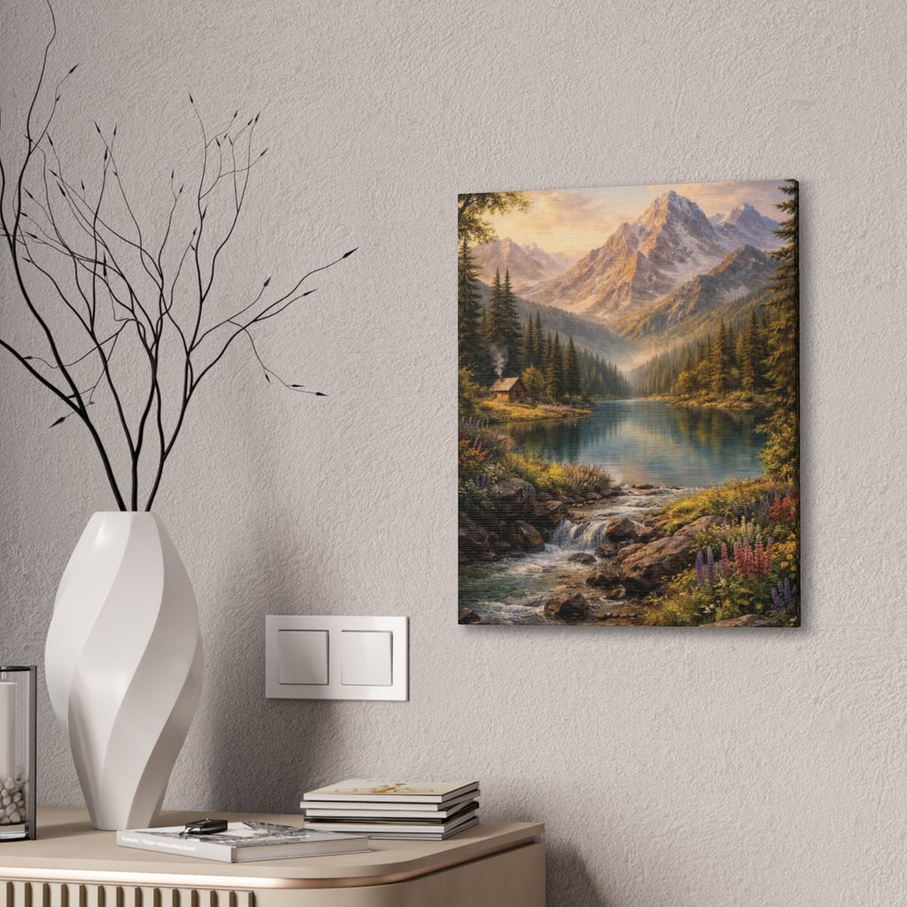 Mountain Lake Landscape Canvas – Stretched Wall Art