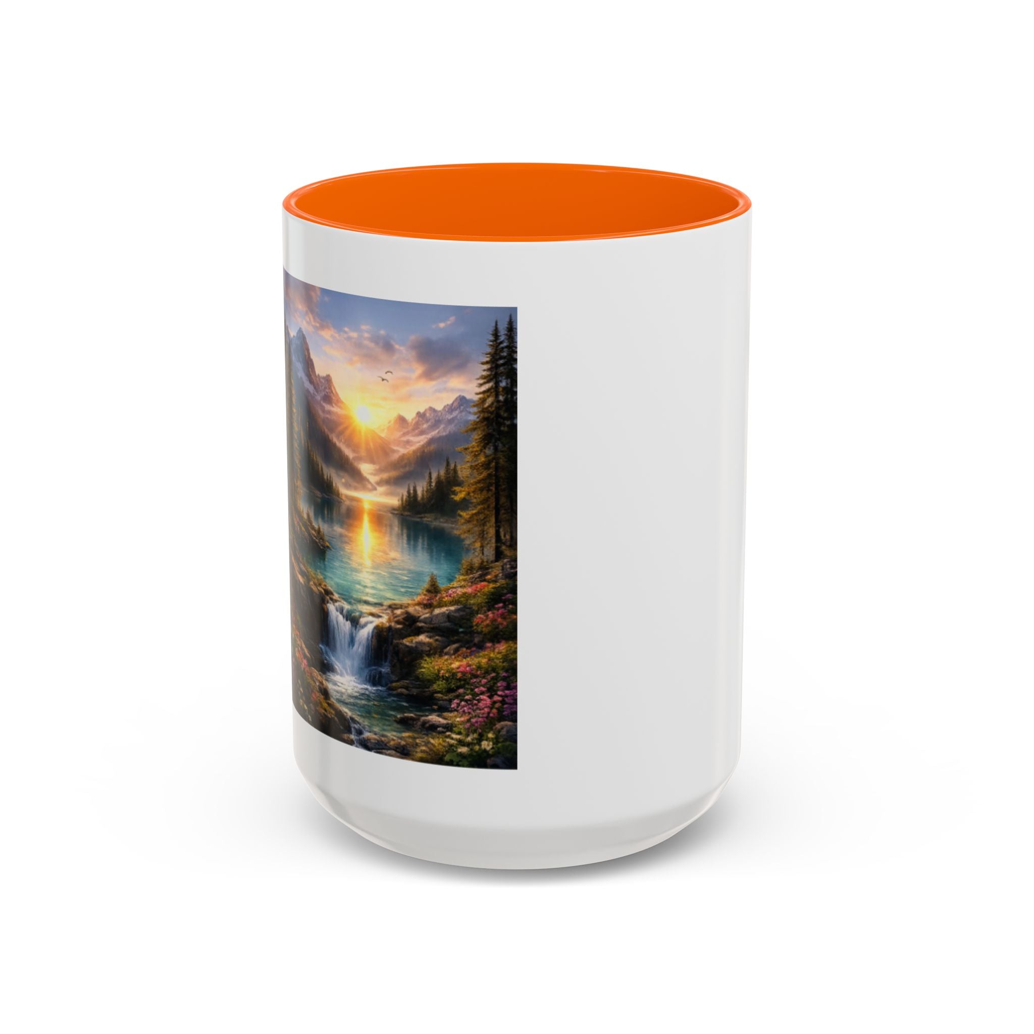 Scenic Mountain Lake Accent Coffee Mug — Sunrise Landscape Art (11/15oz)