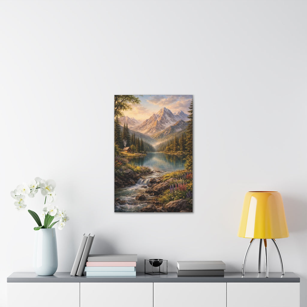 Mountain Lake Landscape Canvas – Stretched Wall Art