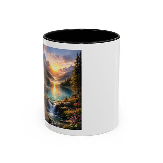 Scenic Mountain Lake Accent Coffee Mug — Sunrise Landscape Art (11/15oz)
