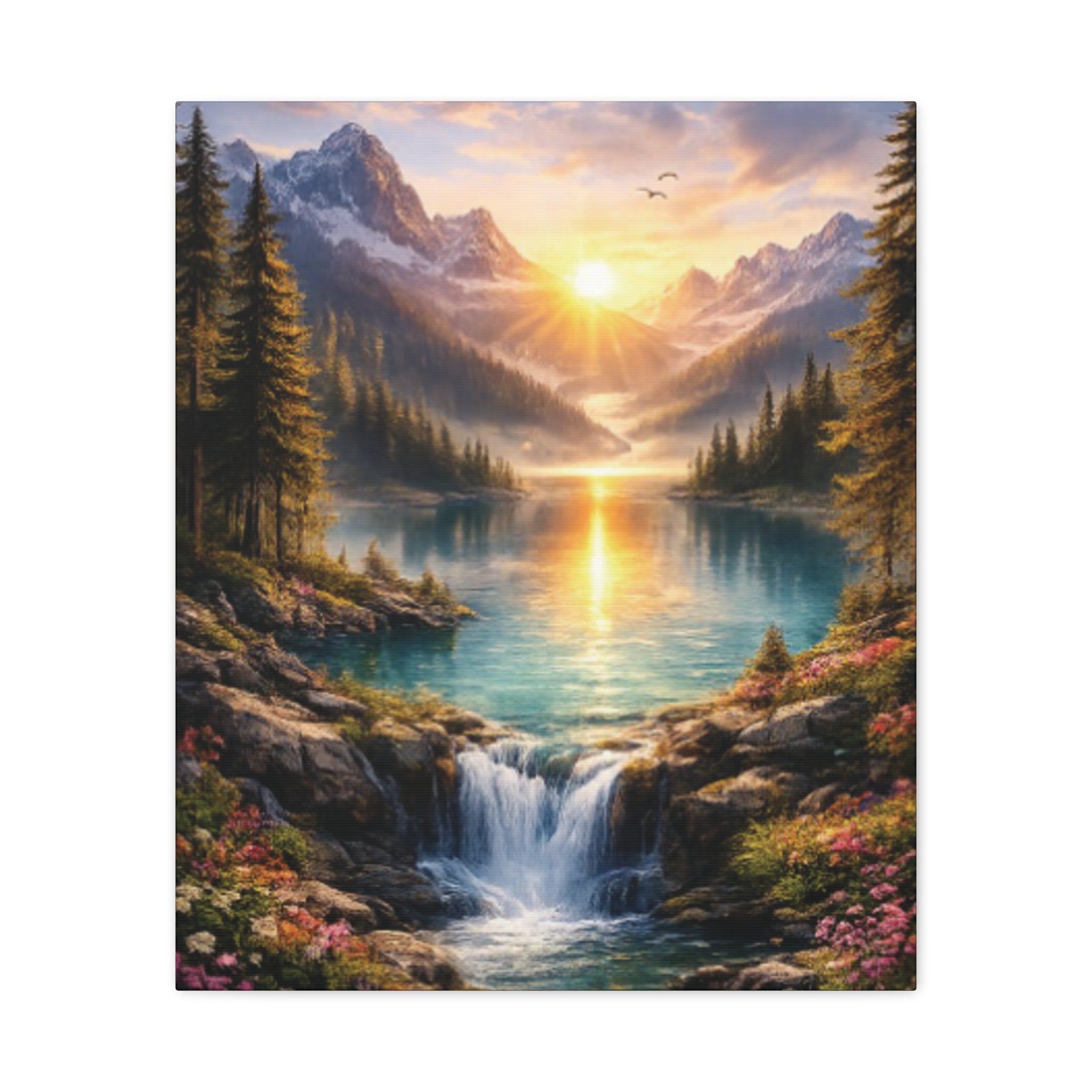 Sunrise Mountain Lake Matte Canvas Art - Stretched Wall Decor