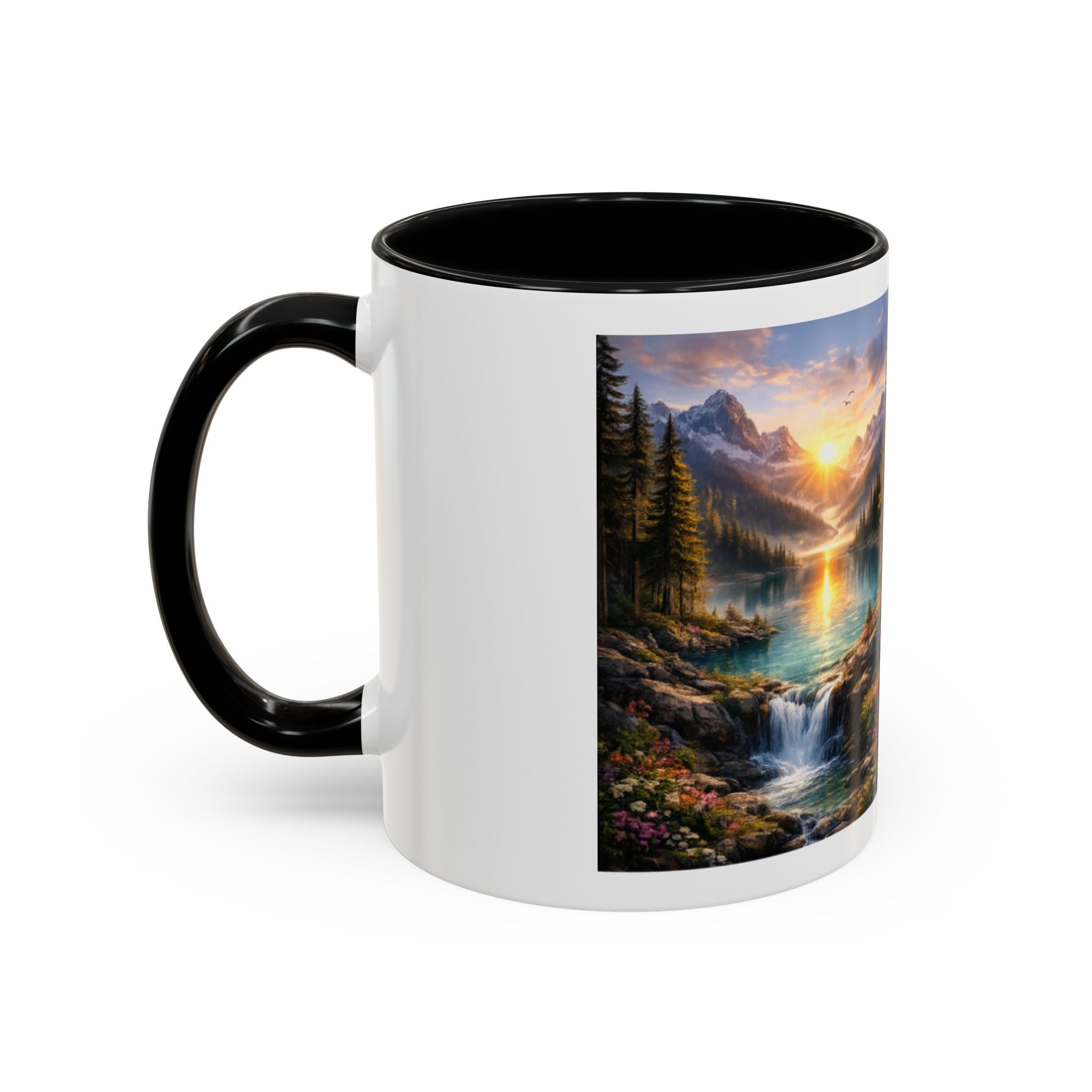 Scenic Mountain Lake Accent Coffee Mug — Sunrise Landscape Art (11/15oz)