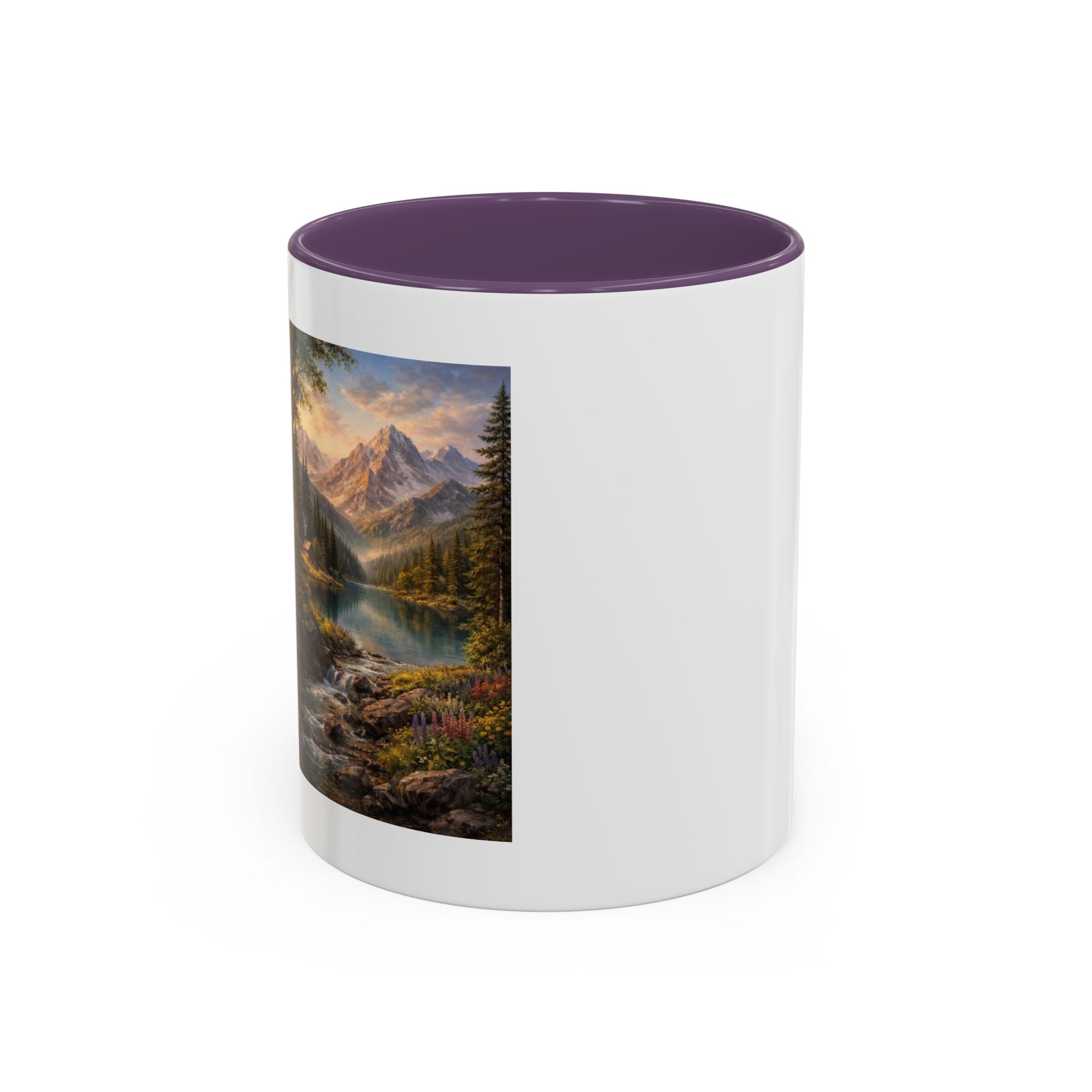 Mountain Lake Scenic Accent Coffee Mug — Nature Landscape Art for Outdoors Lovers