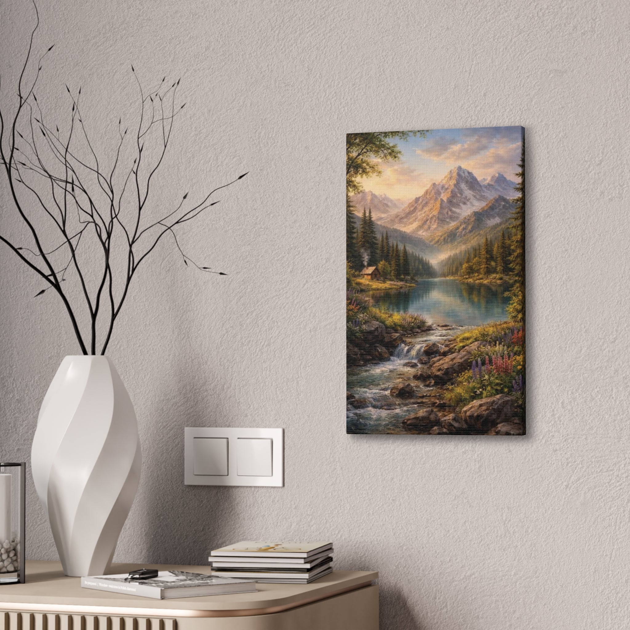 Mountain Lake Landscape Canvas – Stretched Wall Art
