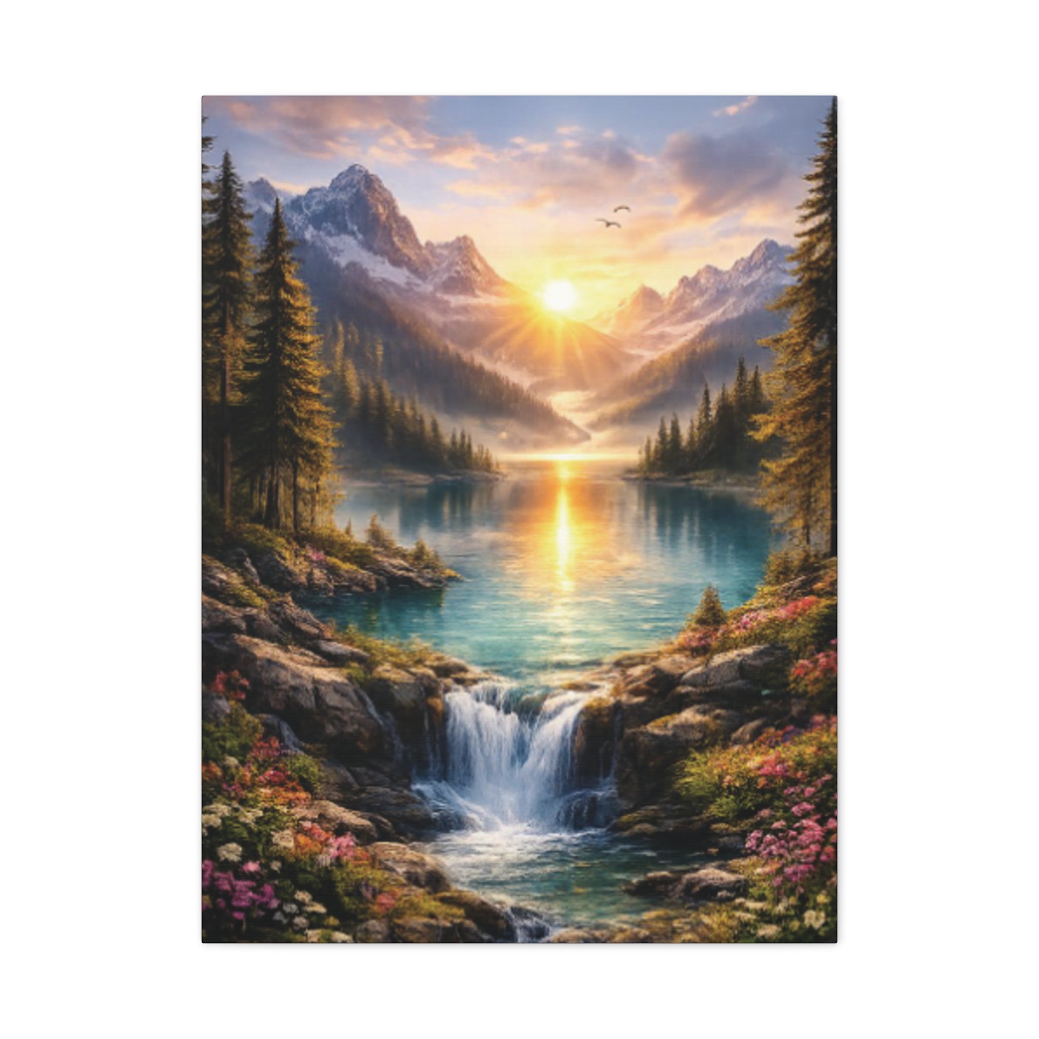 Sunrise Mountain Lake Matte Canvas Art - Stretched Wall Decor