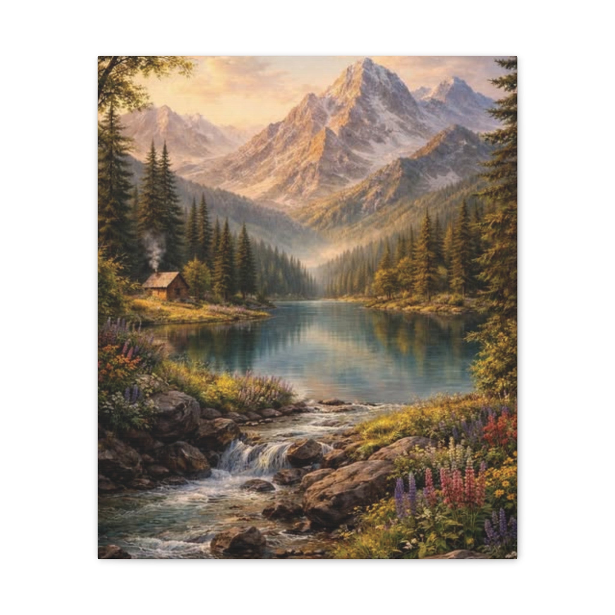 Mountain Lake Landscape Canvas – Stretched Wall Art