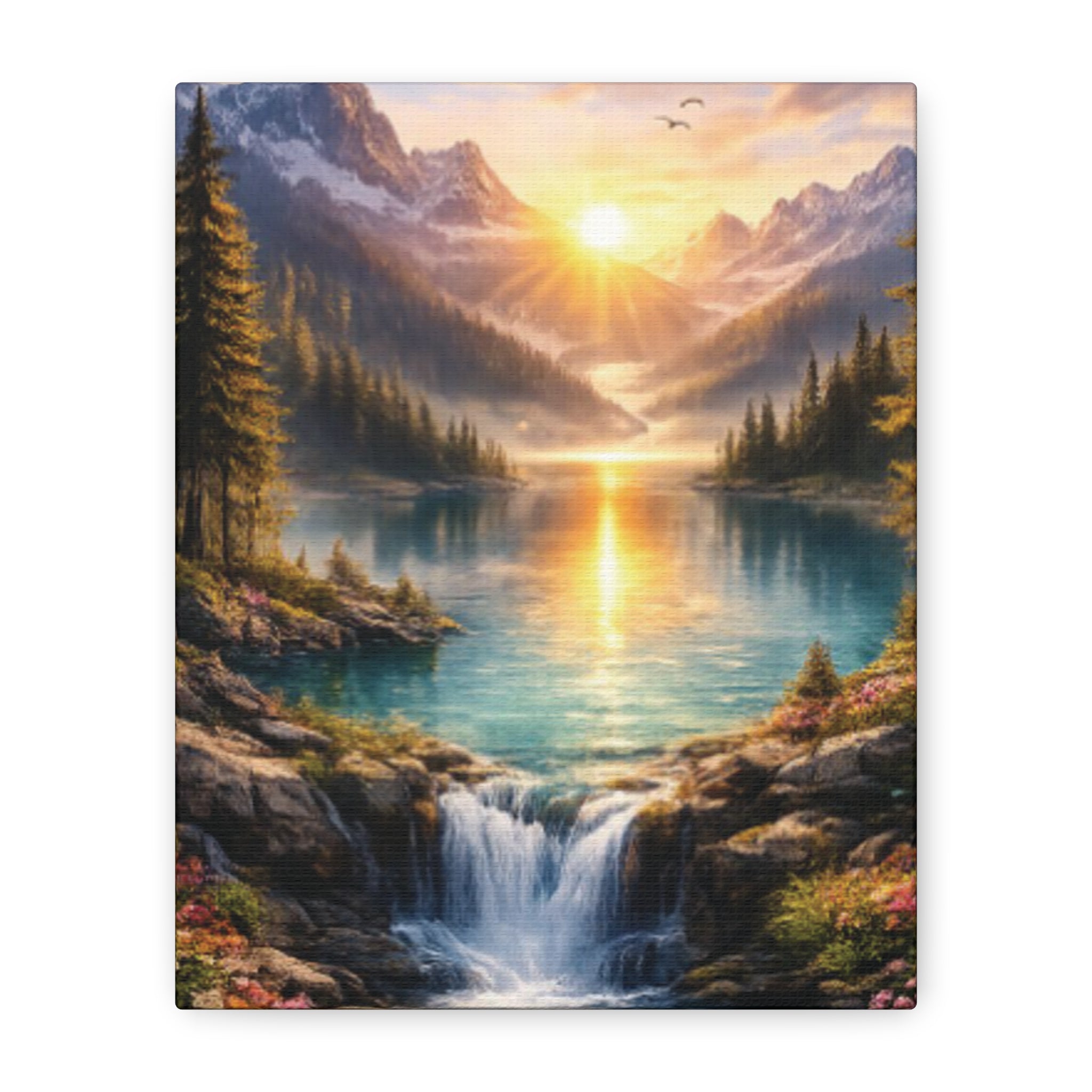 Sunrise Mountain Lake Matte Canvas Art - Stretched Wall Decor