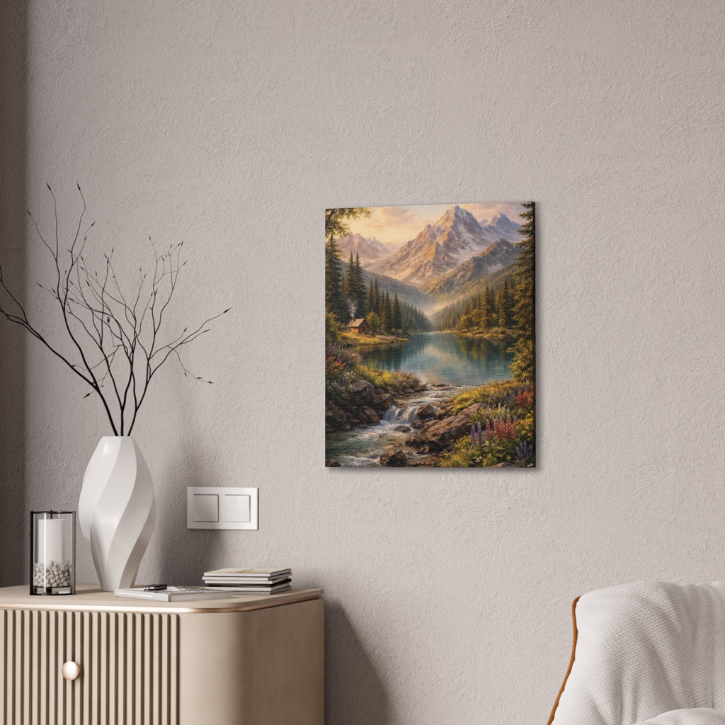 Mountain Lake Landscape Canvas – Stretched Wall Art