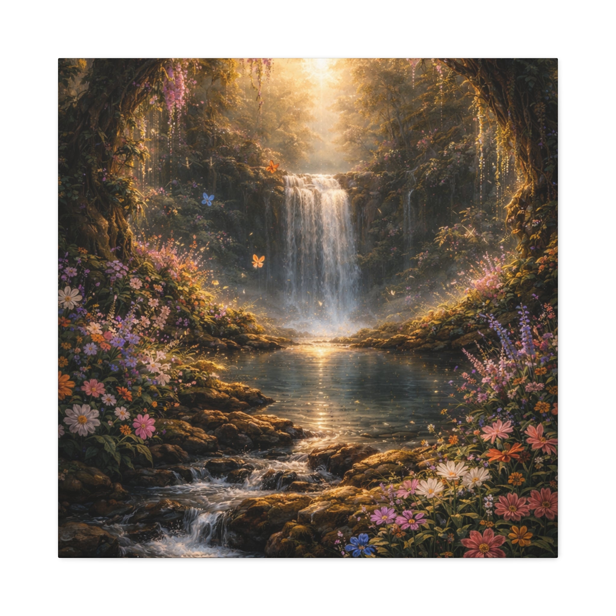 Enchanted Waterfall Canvas Print - Natural Fall - Serene Forest Landscape Wall Art