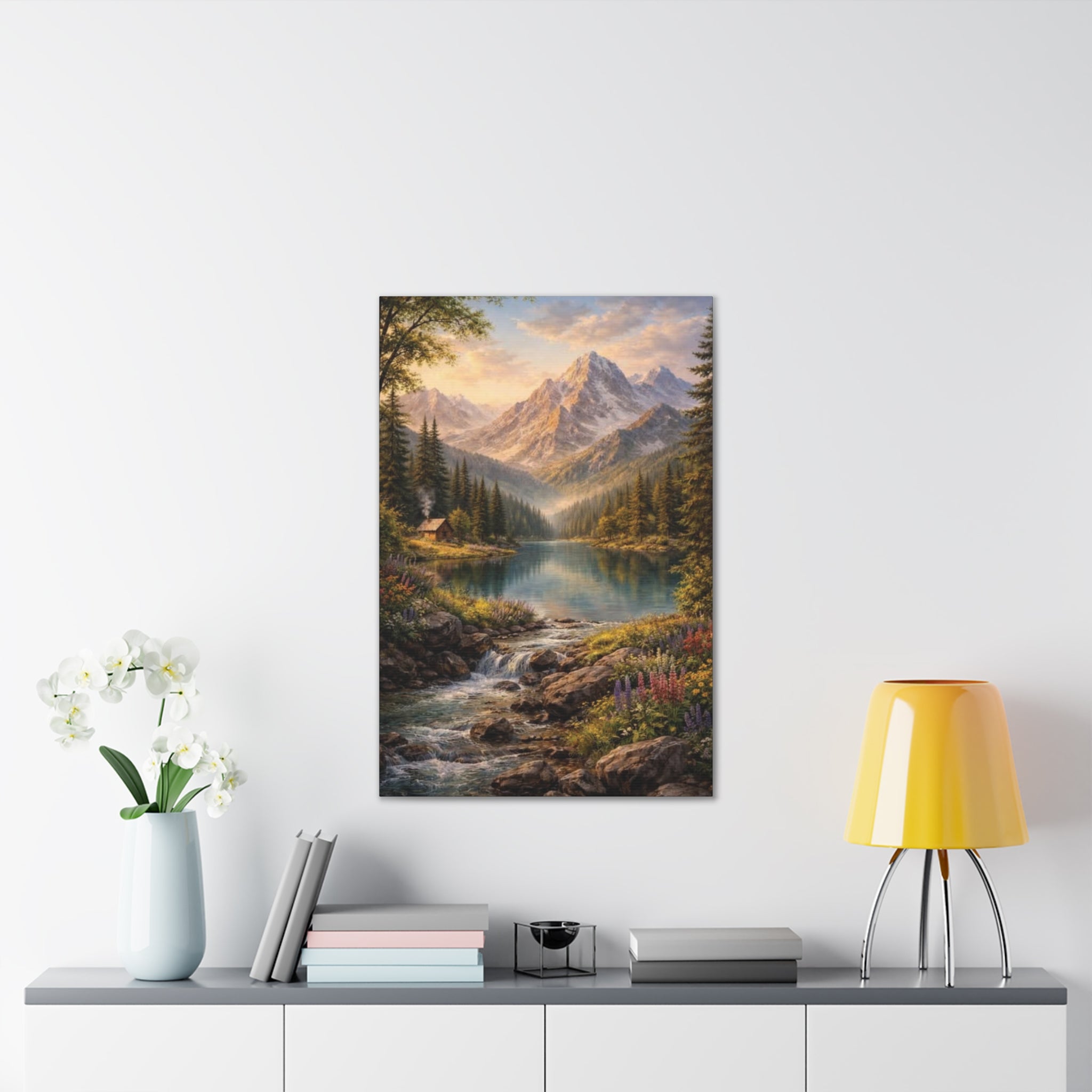 Mountain Lake Landscape Canvas – Stretched Wall Art