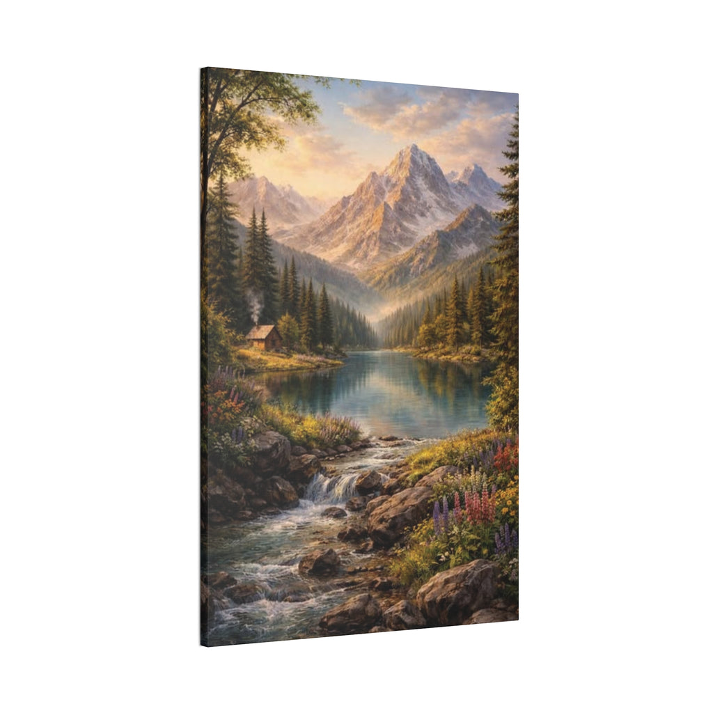 Mountain Lake Landscape Canvas – Stretched Wall Art