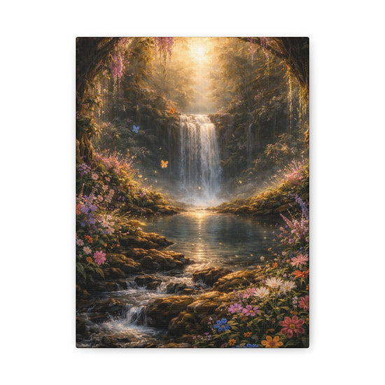 Enchanted Waterfall Canvas Print — Serene Forest Landscape Wall Art